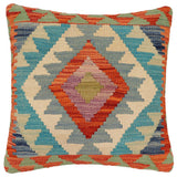 handmade Traditional Pillow Rust Blue Hand-Woven SQUARE 100% WOOL Hand woven turkish pillow2' x 2'