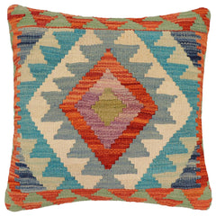 handmade Traditional Pillow Rust Blue Hand-Woven SQUARE 100% WOOL Hand woven turkish pillow2' x 2'