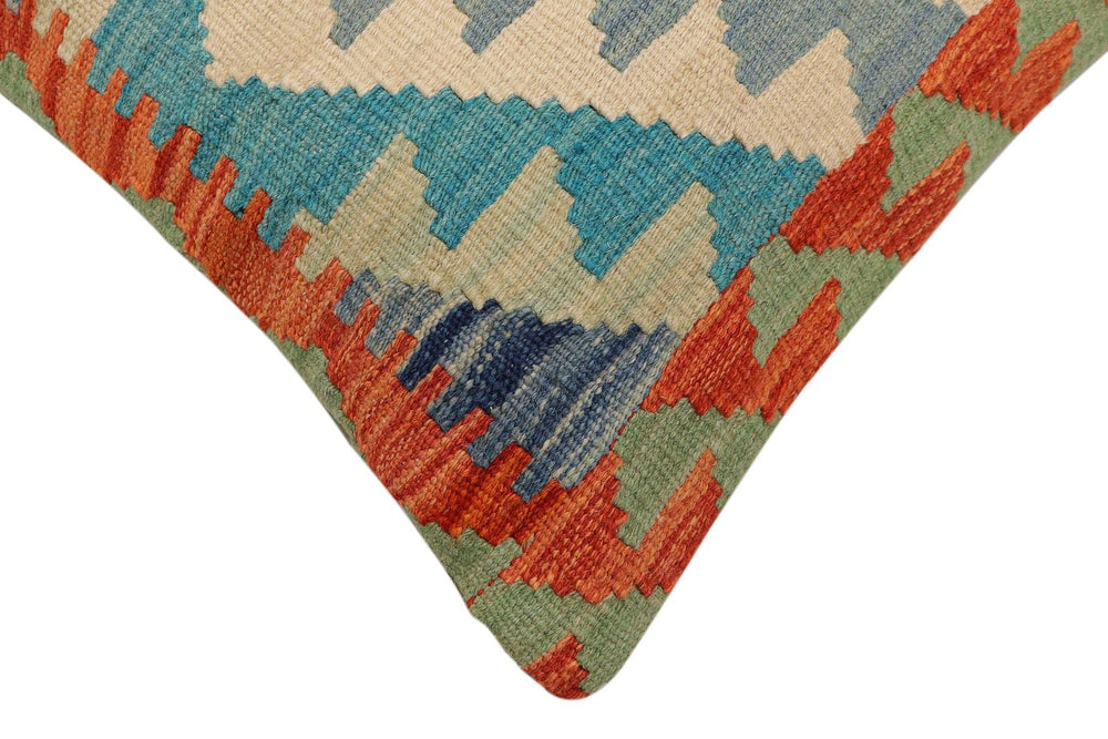 handmade Traditional Pillow Rust Blue Hand-Woven SQUARE 100% WOOL Hand woven turkish pillow2' x 2'