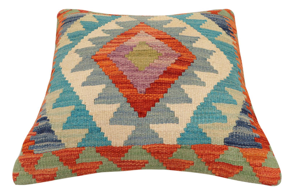 handmade Traditional Pillow Rust Blue Hand-Woven SQUARE 100% WOOL Hand woven turkish pillow2' x 2'