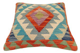 handmade Traditional Pillow Rust Blue Hand-Woven SQUARE 100% WOOL Hand woven turkish pillow2' x 2'