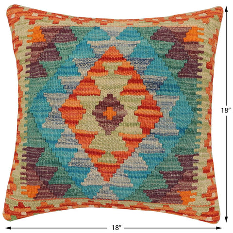 handmade Traditional Pillow Rust Blue Hand-Woven SQUARE 100% WOOL Hand woven turkish pillow2 x 2