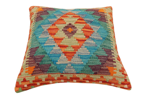 handmade Traditional Pillow Rust Blue Hand-Woven SQUARE 100% WOOL Hand woven turkish pillow2 x 2