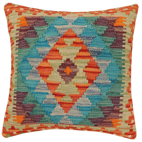 handmade Traditional Pillow Rust Blue Hand-Woven SQUARE 100% WOOL Hand woven turkish pillow2 x 2
