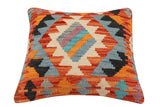 handmade Traditional Pillow Rust Blue Hand-Woven SQUARE 100% WOOL  Hand woven turkish pillow  2 x 2
