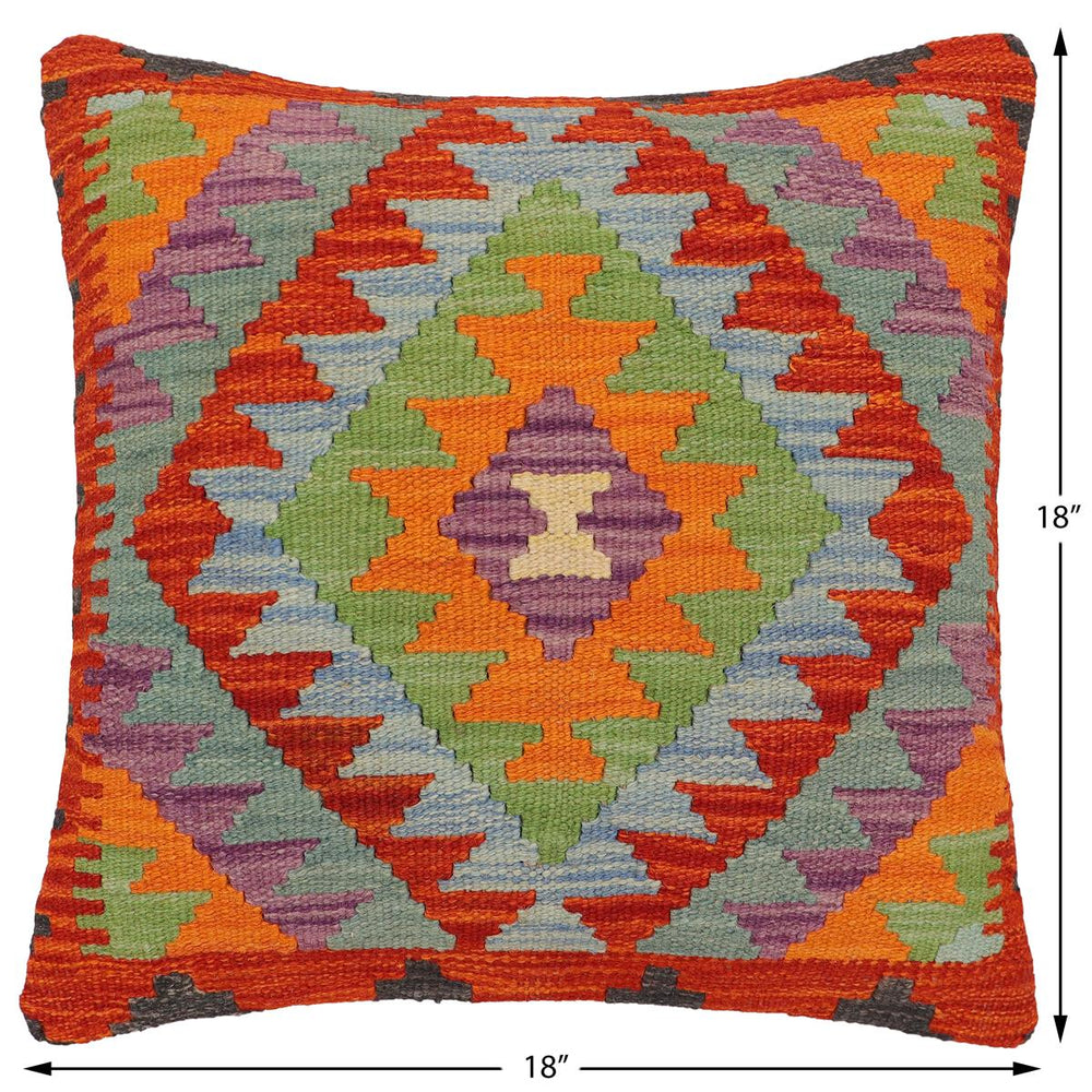 handmade Traditional Pillow Rust Blue Hand-Woven SQUARE 100% WOOL Hand woven turkish pillow2' x 2'