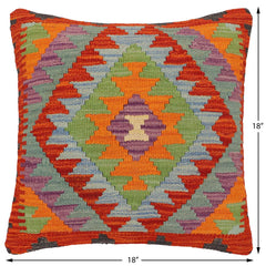 handmade Traditional Pillow Rust Blue Hand-Woven SQUARE 100% WOOL Hand woven turkish pillow2' x 2'