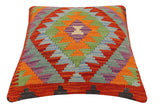 handmade Traditional Pillow Rust Blue Hand-Woven SQUARE 100% WOOL Hand woven turkish pillow2' x 2'