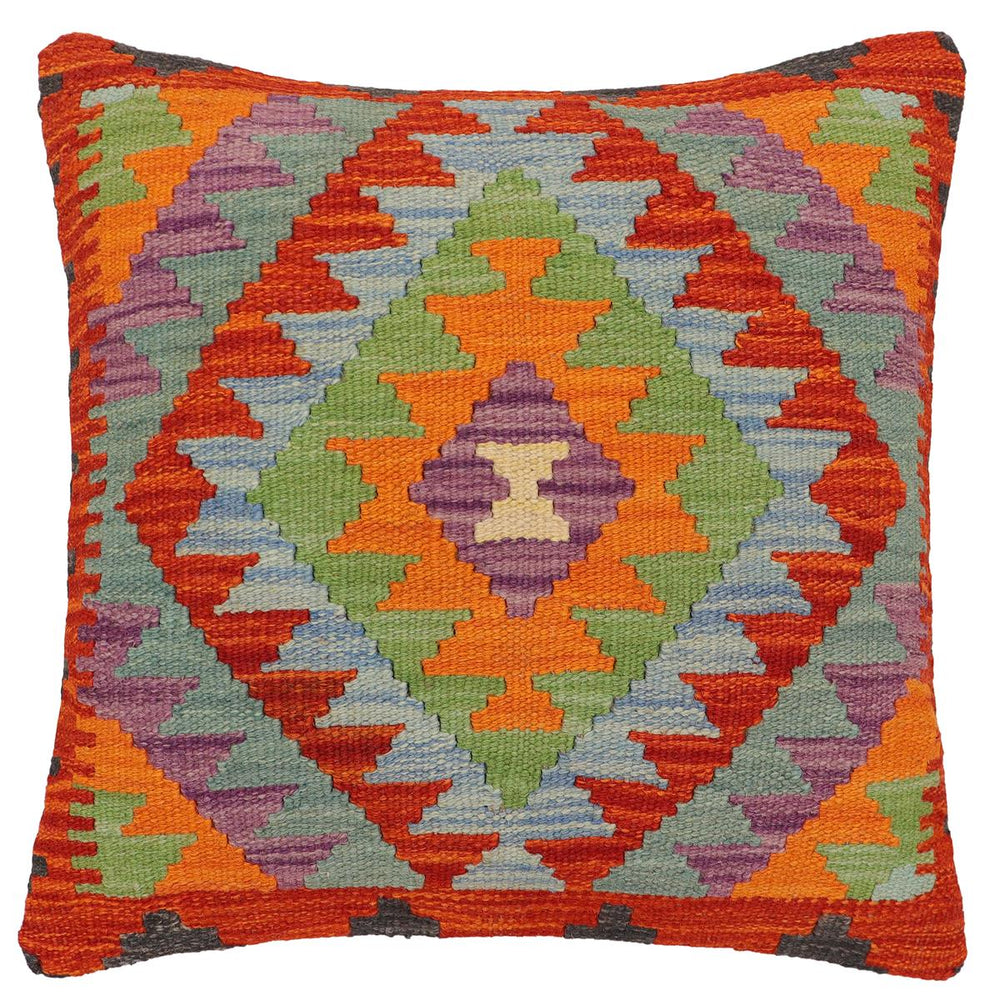 handmade Traditional Pillow Rust Blue Hand-Woven SQUARE 100% WOOL Hand woven turkish pillow2' x 2'