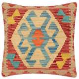 handmade Traditional Pillow Red Blue Hand-Woven SQUARE 100% WOOL  Hand woven turkish pillow  PILLOW