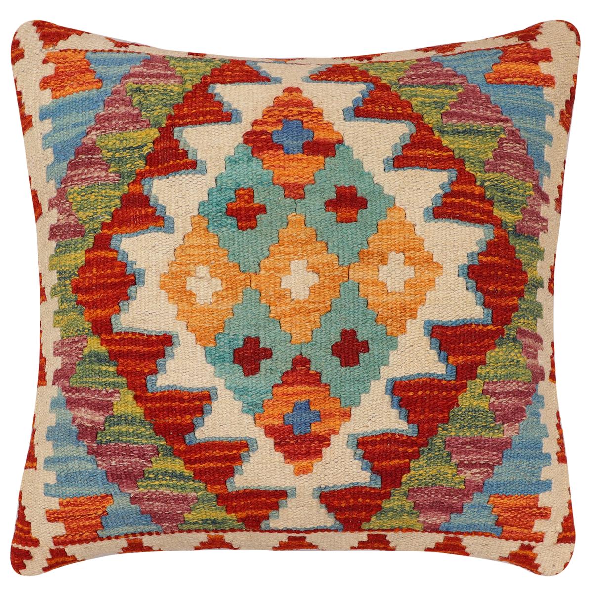 handmade Traditional Pillow Rust Beige Hand-Woven SQUARE 100% WOOL  Hand woven turkish pillow  PILLOW