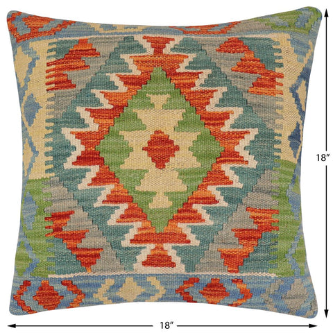 handmade Traditional Pillow Rust Blue Hand-Woven SQUARE 100% WOOL Hand woven turkish pillow2 x 2