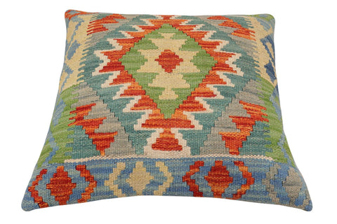 handmade Traditional Pillow Rust Blue Hand-Woven SQUARE 100% WOOL Hand woven turkish pillow2 x 2