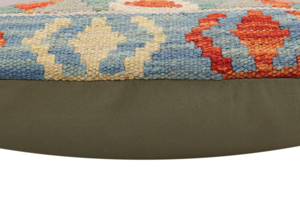 handmade Traditional Pillow Rust Blue Hand-Woven SQUARE 100% WOOL Hand woven turkish pillow2' x 2'