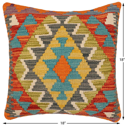 handmade Traditional Pillow Rust Blue Hand-Woven SQUARE 100% WOOL Hand woven turkish pillow2 x 2
