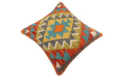 handmade Traditional Pillow Rust Blue Hand-Woven SQUARE 100% WOOL Hand woven turkish pillow2' x 2'