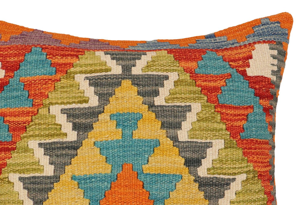 handmade Traditional Pillow Rust Blue Hand-Woven SQUARE 100% WOOL Hand woven turkish pillow2' x 2'