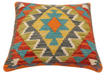 handmade Traditional Pillow Rust Blue Hand-Woven SQUARE 100% WOOL Hand woven turkish pillow2' x 2'