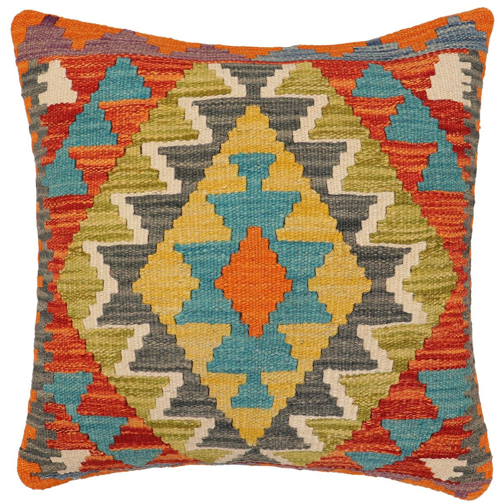 handmade Traditional Pillow Rust Blue Hand-Woven SQUARE 100% WOOL Hand woven turkish pillow2' x 2'