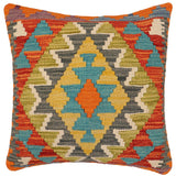 handmade Traditional Pillow Rust Blue Hand-Woven SQUARE 100% WOOL Hand woven turkish pillow2' x 2'