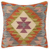 handmade Traditional Pillow Rust Blue Hand-Woven SQUARE 100% WOOL  Hand woven turkish pillow  2 x 2