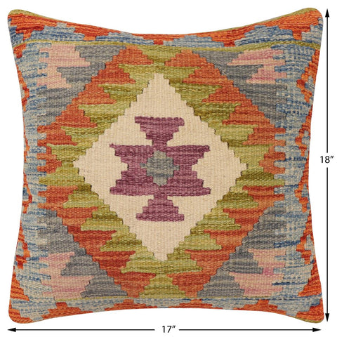 handmade Traditional Pillow Rust Blue Hand-Woven SQUARE 100% WOOL  Hand woven turkish pillow  2 x 2