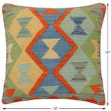 handmade Traditional Pillow Rust Blue Hand-Woven SQUARE 100% WOOL Hand woven turkish pillow2' x 2'