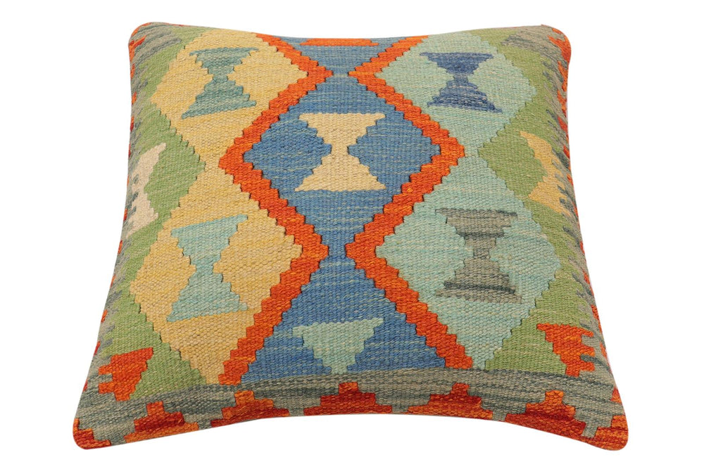 handmade Traditional Pillow Rust Blue Hand-Woven SQUARE 100% WOOL Hand woven turkish pillow2' x 2'