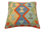 handmade Traditional Pillow Rust Blue Hand-Woven SQUARE 100% WOOL Hand woven turkish pillow2' x 2'