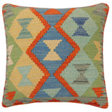 handmade Traditional Pillow Rust Blue Hand-Woven SQUARE 100% WOOL Hand woven turkish pillow2' x 2'