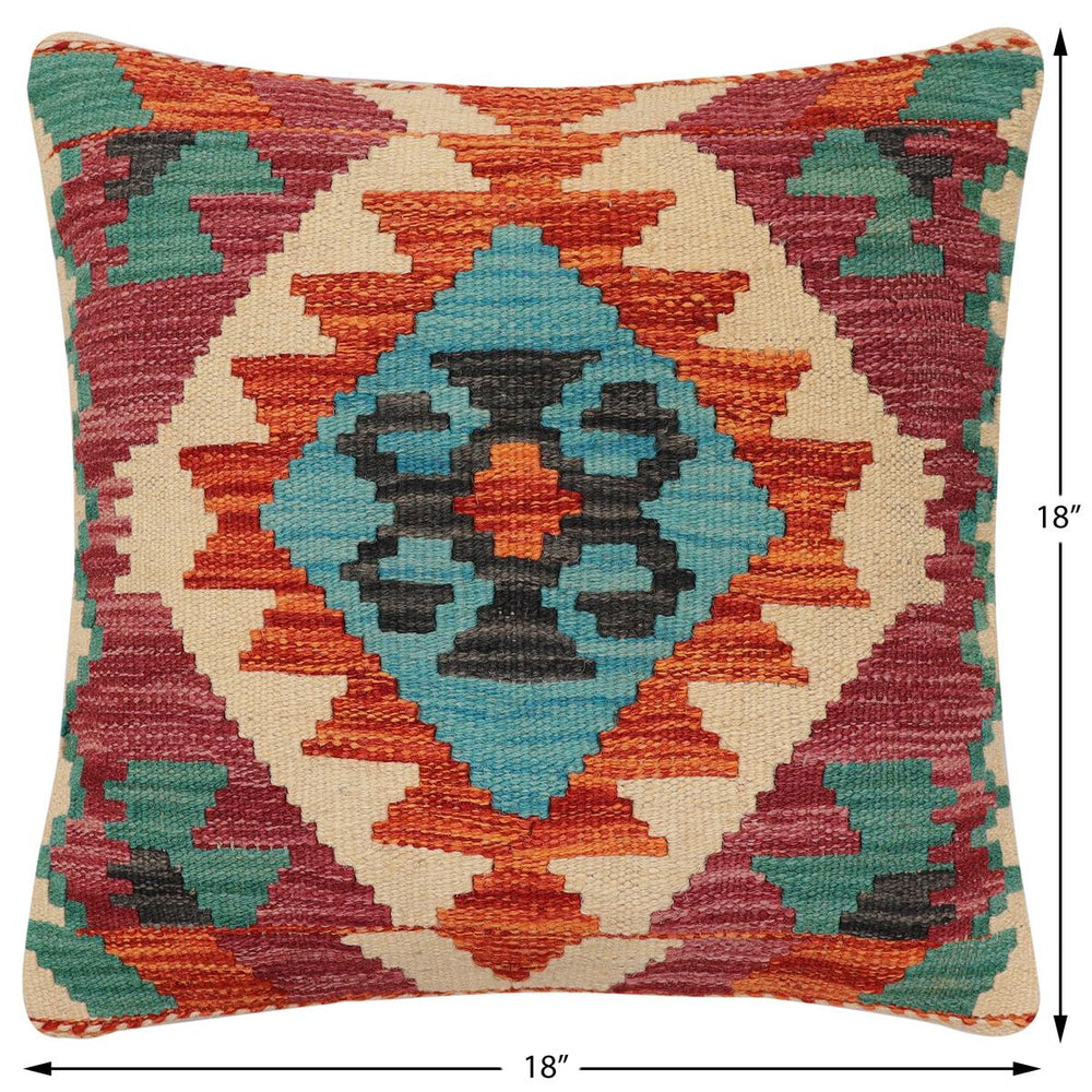 handmade Traditional Pillow Rust Blue Hand-Woven SQUARE 100% WOOL Hand woven turkish pillow2' x 2'