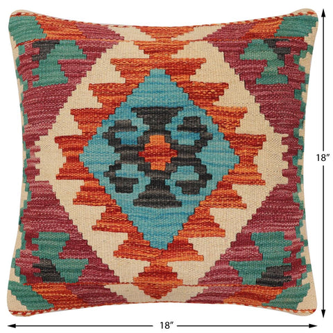 handmade Traditional Pillow Rust Blue Hand-Woven SQUARE 100% WOOL Hand woven turkish pillow2 x 2