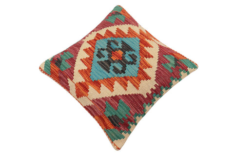 handmade Traditional Pillow Rust Blue Hand-Woven SQUARE 100% WOOL Hand woven turkish pillow2 x 2