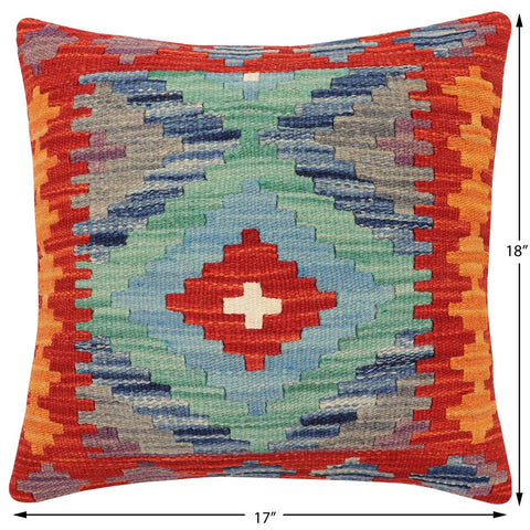 handmade Traditional Pillow Rust Blue Hand-Woven SQUARE 100% WOOL  Hand woven turkish pillow  2 x 2
