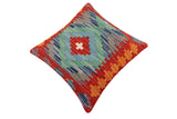 handmade Traditional Pillow Rust Blue Hand-Woven SQUARE 100% WOOL  Hand woven turkish pillow  2 x 2