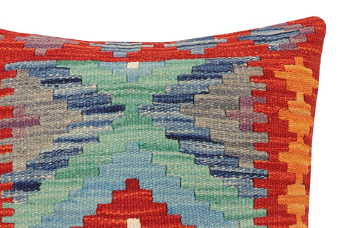 handmade Traditional Pillow Rust Blue Hand-Woven SQUARE 100% WOOL  Hand woven turkish pillow  2 x 2