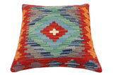 handmade Traditional Pillow Rust Blue Hand-Woven SQUARE 100% WOOL  Hand woven turkish pillow  2 x 2