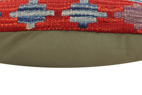 handmade Traditional Pillow Rust Blue Hand-Woven SQUARE 100% WOOL  Hand woven turkish pillow  2 x 2