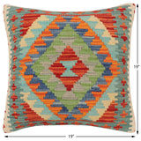 handmade Traditional Pillow Rust Blue Hand-Woven SQUARE 100% WOOL  Hand woven turkish pillow  2 x 2