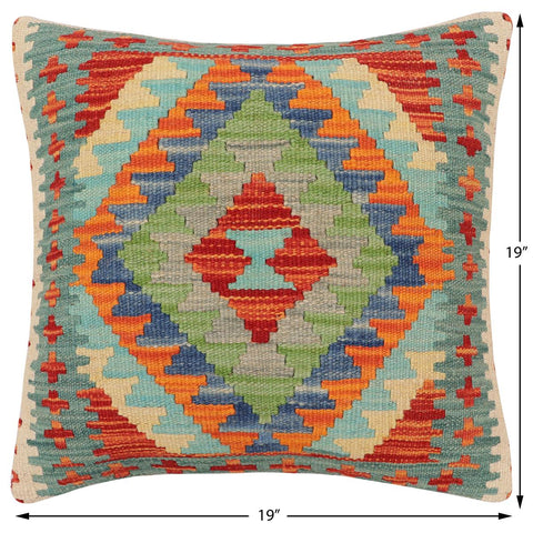 handmade Traditional Pillow Rust Blue Hand-Woven SQUARE 100% WOOL  Hand woven turkish pillow  2 x 2