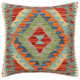 handmade Traditional Pillow Rust Blue Hand-Woven SQUARE 100% WOOL  Hand woven turkish pillow  2 x 2