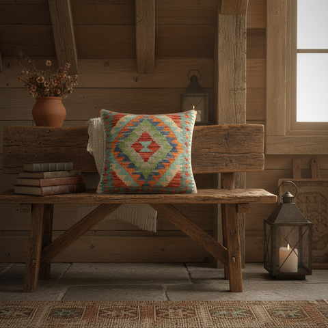 Boho Chic Grima Turkish Hand-Woven Kilim Pillow