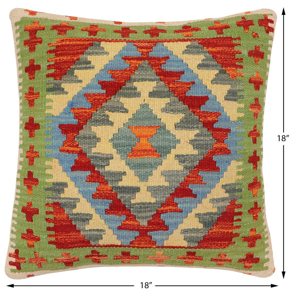 handmade Traditional Pillow Rust Blue Hand-Woven SQUARE 100% WOOL Hand woven turkish pillow2' x 2'