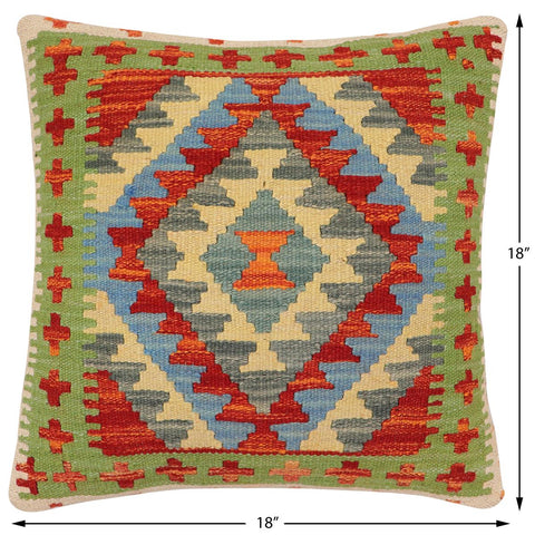 handmade Traditional Pillow Rust Blue Hand-Woven SQUARE 100% WOOL Hand woven turkish pillow2 x 2