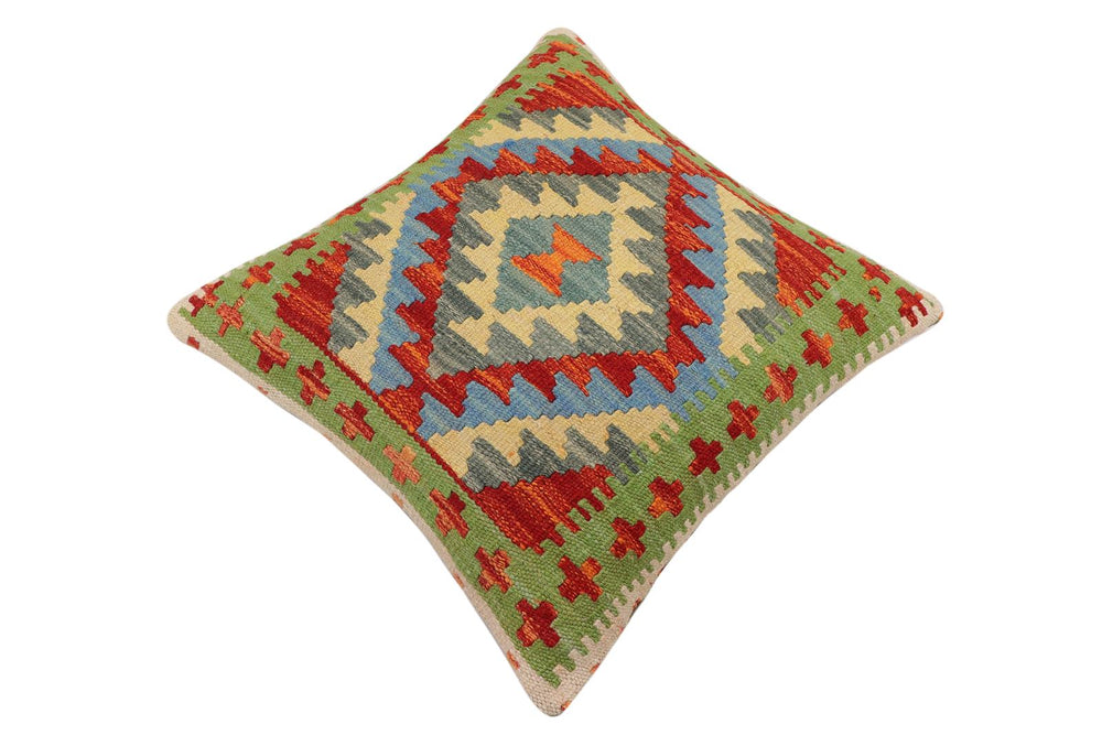 handmade Traditional Pillow Rust Blue Hand-Woven SQUARE 100% WOOL Hand woven turkish pillow2' x 2'