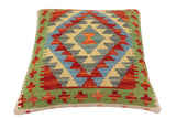 handmade Traditional Pillow Rust Blue Hand-Woven SQUARE 100% WOOL Hand woven turkish pillow2' x 2'