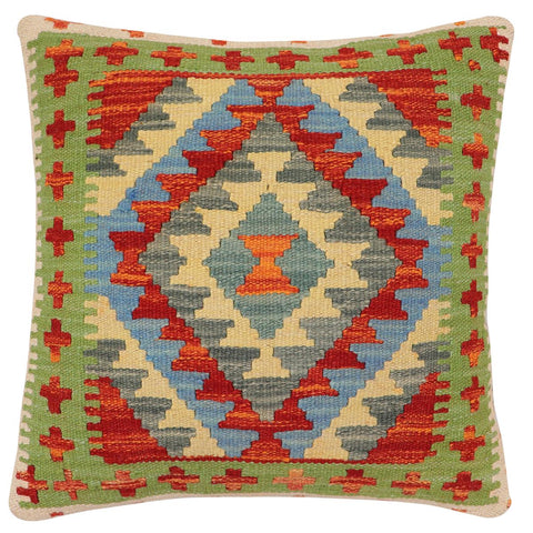 handmade Traditional Pillow Rust Blue Hand-Woven SQUARE 100% WOOL Hand woven turkish pillow2 x 2