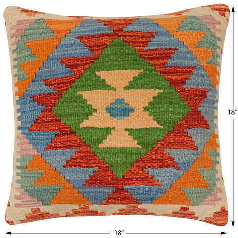 handmade Traditional Pillow Rust Blue Hand-Woven SQUARE 100% WOOL Hand woven turkish pillow2 x 2