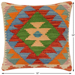handmade Traditional Pillow Rust Blue Hand-Woven SQUARE 100% WOOL Hand woven turkish pillow2' x 2'