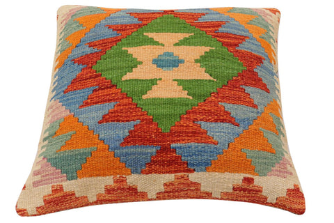 handmade Traditional Pillow Rust Blue Hand-Woven SQUARE 100% WOOL Hand woven turkish pillow2 x 2